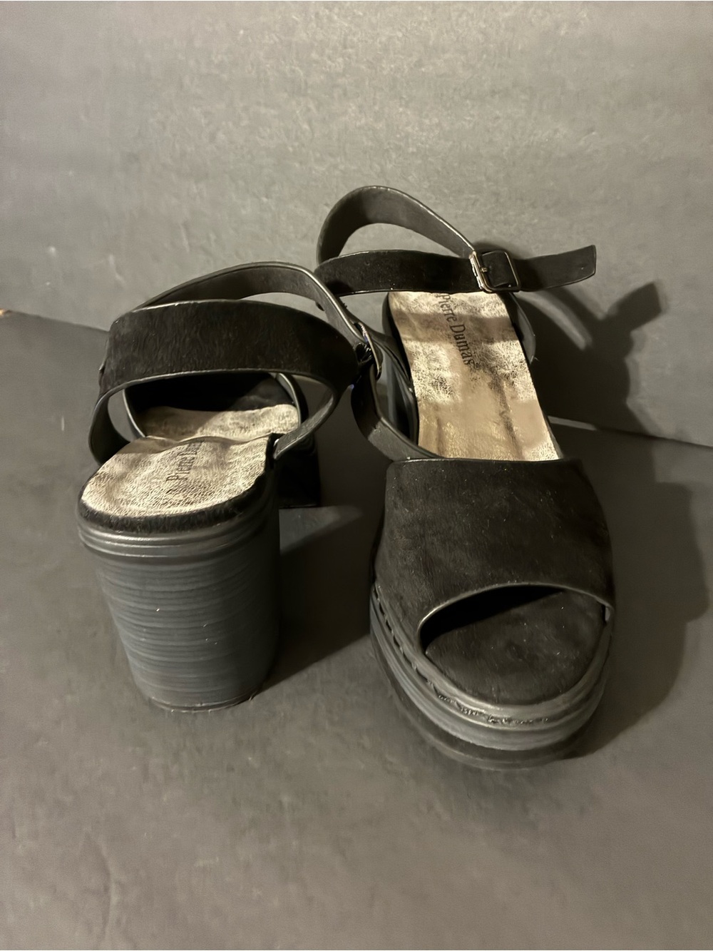 Pierre Dumas Black Suede Platform Ankle-Strap Sandals Size 7.5